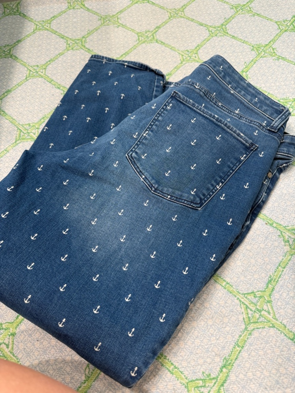 Talbots Blue Denim Slim Ankle Jeans with White Anchor Embroidery
